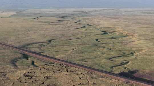 西北荒漠沟壑地貌、大地脉络、无人区航拍