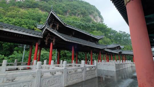 柳州文庙中式庭院古建筑雨景雨季大雨暴雨