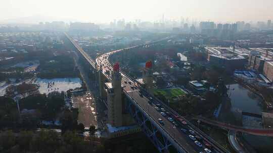 航拍南京长江大桥桥头堡视频素材模板下载