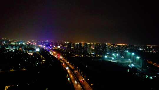 杭州钱塘新区文海路大桥城市夜景航拍