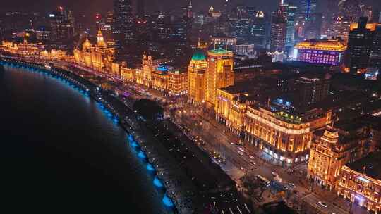 上海外滩陆家嘴金融城夜景航拍