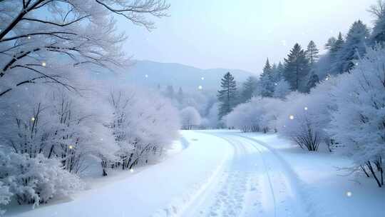 日本雪景风光4k舞台粒子活动背景