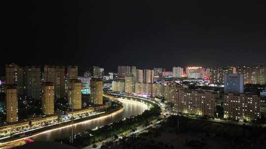 甘肃定西城市夜景电闪雷鸣航拍