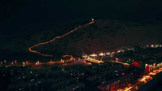 阿勒泰市夜景  城市 航拍4k 新疆冬季