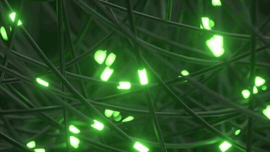 带有发光绿色节点的纠结电线网络暗示了复杂视频素材模板下载