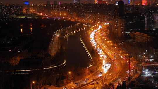 4K北京夜晚城市车流实拍