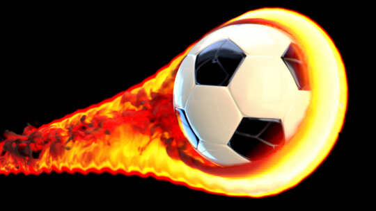 足球飞行-火焰黑色背景