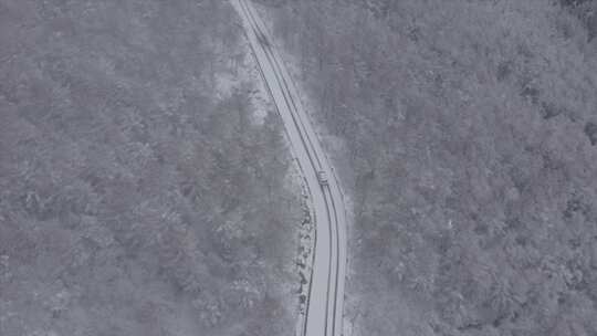 雪山路上行车