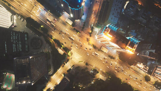延时摄影航拍城市交通道路夜景车流
