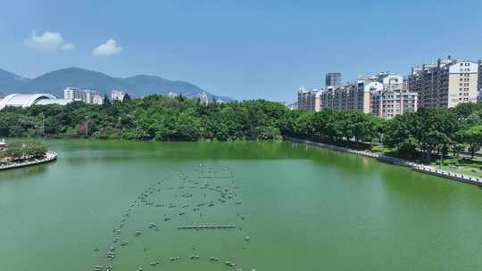 福州长乐城市建筑风光航拍长山湖公园风景