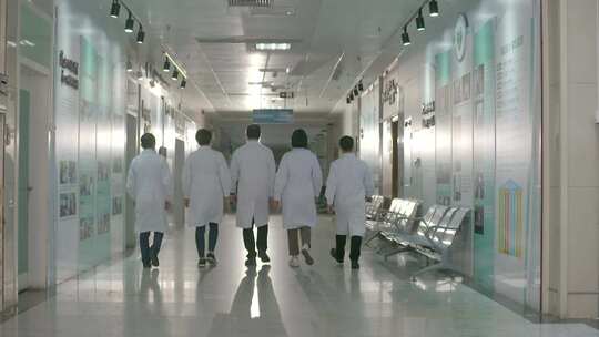 医院医生护士专家科研团队逆行前进前行背影视频素材模板下载