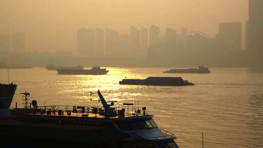 武汉汉口码头日出汉口江岸风景 组镜
