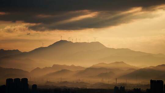 城区日出城市建筑史诗航拍延时摄影县城风光