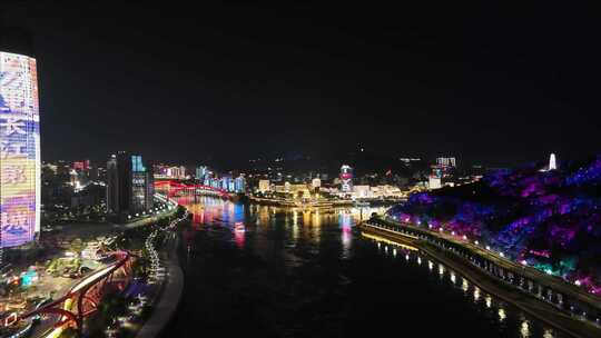 城市河流夜景灯光璀璨的美丽景象宜宾夜景