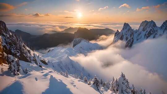 雪山云海日出美景