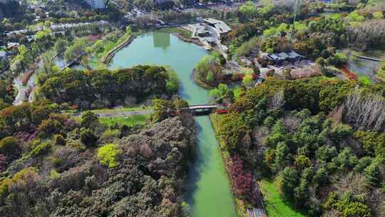 航拍苏州昆山市城市生态森林公园