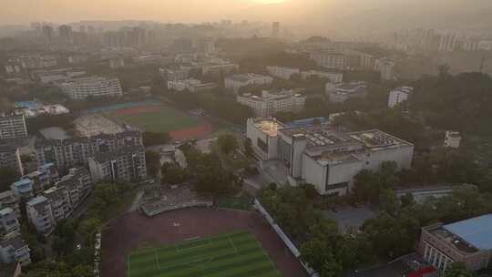 日落黄昏时刻 航拍重庆西南大学 地标建筑