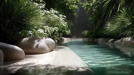 热带雨林清澈溪流流淌的静谧时刻