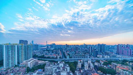 广州城市建筑群与天空日出云海延时风光