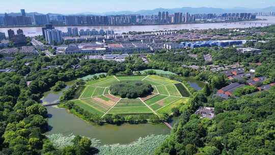 杭州市八卦田遗址公园航拍风光