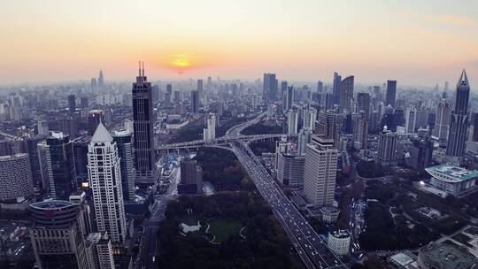 上海浦西延安高架航拍空镜