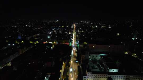 山东聊城城市夜景大景交通航拍