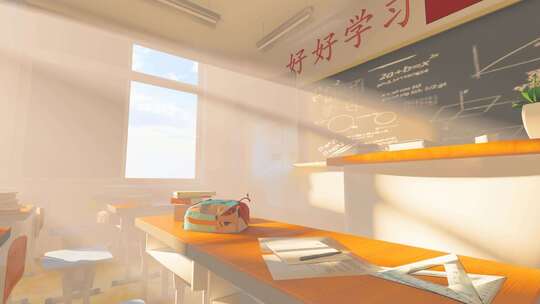 阳光穿过现代化空教室窗户视频素材模板下载