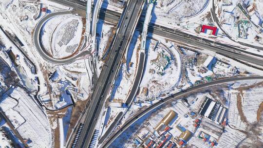 航拍冬季雪后城市立交桥城市风景视频素材