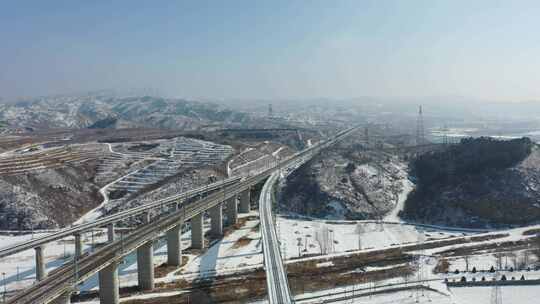 4K航拍北方雪景农村