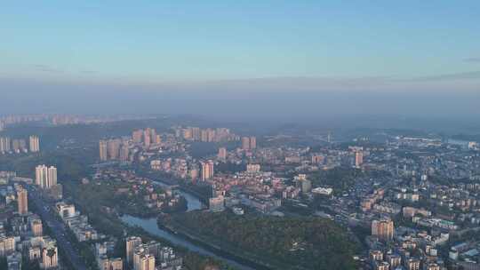 四川自贡城市大景清晨风光航拍