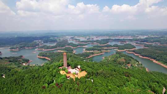 四川眉山市黑龙潭水库黑龙潭景区白昼航拍