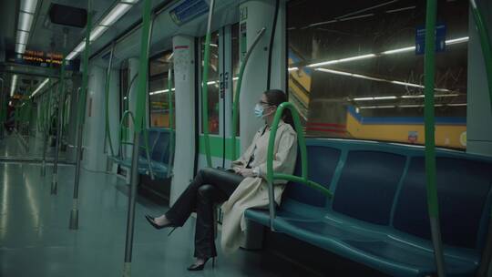 女人乘坐地铁