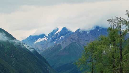 川西四姑娘山山谷雪山河流大气唯美航拍风光