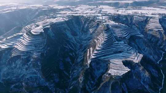 黄土高原梯田风貌冬季雪景视频素材模板下载