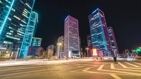 青岛市北区青岛中央商务区夜景延时