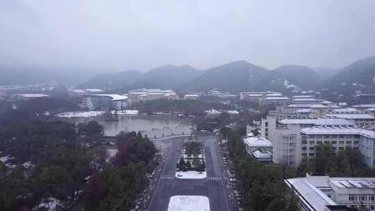 浙江农林大学冬季唯美雪景风景航拍