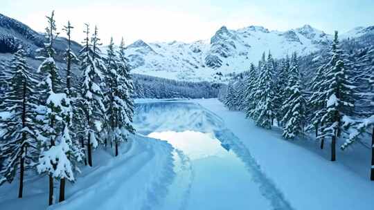 雪野寂静 白桦成行 冰湖映山 冬日童话