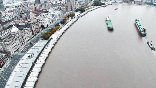 上海黄浦江航船航拍