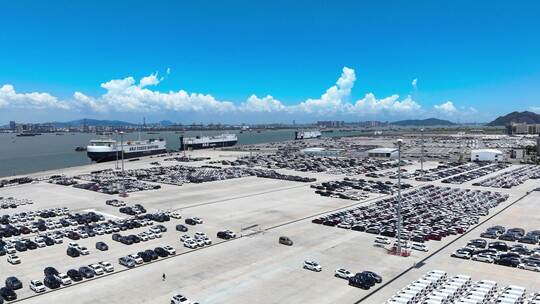 航拍汽车码头新能源汽车出口