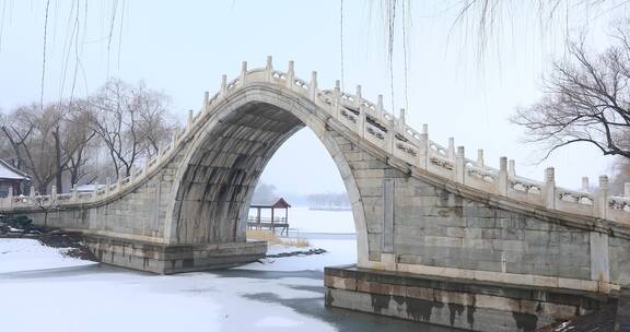 北京颐和园玉带桥雪景