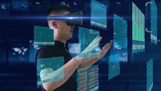 穿戴VR虚拟现实眼镜体验虚拟触摸屏幕视频素材模板下载