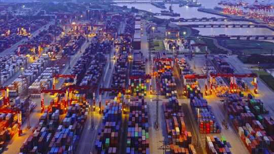 航拍上海集装箱外高桥码头进出口贸易港口
