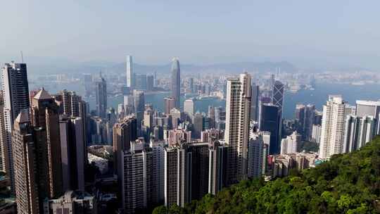 香港港岛中环航拍 晴天城市大景