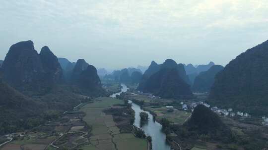 广西山水桂林阳朔遇龙河风景航拍