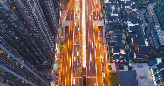 航拍成都二环高架车流延时都市交通夜景