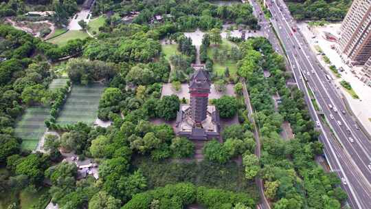 成都锦江区塔子山公园九天楼城市风光航拍