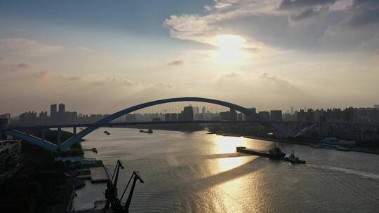 上海卢浦大桥日落视频素材模板下载
