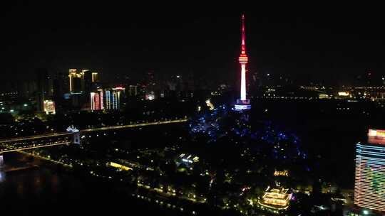 长江荣耀号灯光秀夜景航拍空镜头