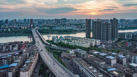 湖南衡阳湘江大桥日转夜延时摄影