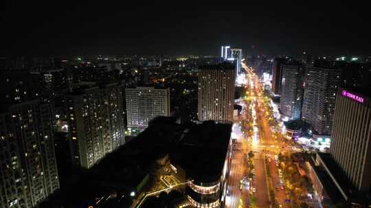 杭州钱塘新区金沙大道高沙路夜景航拍